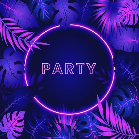 Neon Jungle Party, Tropical Night Party, Neon Party Poster, Neon Tropical Wallpaper, Tropical Neon Background, Neon Palm Tree Aesthetic, Neon Frame, Neon Palm Tree, Jungle Foliage