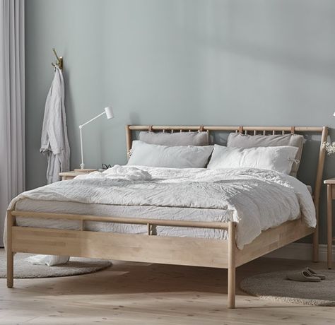 BJÖRKSNÄS Bed frame, birch, Luröy Ikea Bed King Size, Ikea Birch Bed, Ikea Wooden Bed Frame, Ikea Björksnäs Bed, Tarva Bed Ideas, Bjorksnas Ikea Bed, Björksnäs Bed, Birch Bed Frame, Birch Bedroom