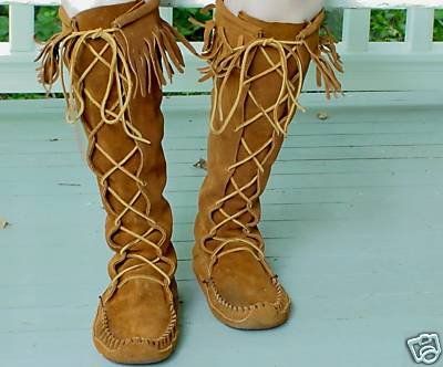 Minnetonka Lace-Up Knee-High Moccasin Boots Size 10 | #45420241 Knee High Moccasins, Shoe Making, Moccasin Boots, Light Brown Leather, Knee High Boots, Moccasins, Light Brown, Knee High, Brown Leather