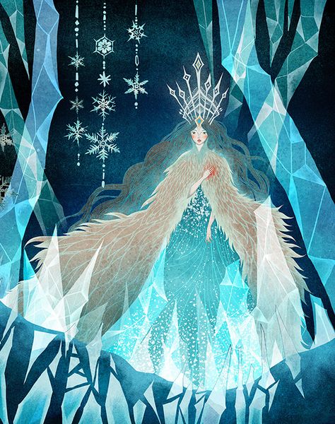 The Snow Queen on Behance Winter Fairy Illustration, The Snow Queen Illustration, Snow Queen Drawing, Christmas Fairy Illustration, Queen Illustration Art, Ice Queen Art, Snow Spirit, Queen Illustration, Snow Queen Illustration