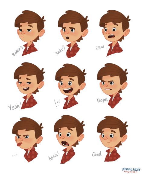 Andy Ivanov - School Days Adventures Character Design Teen, 2d Character Animation, رسم كاريكاتير, Four Friends, Character Turnaround, Illustration Art Kids, Picture Books Illustration, Boy Character, Cartoon Faces