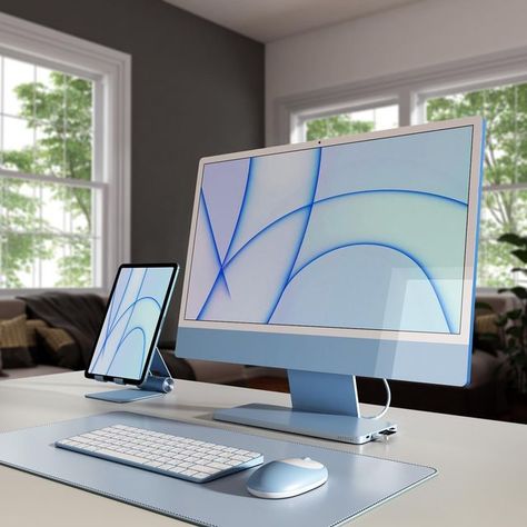 Satechi on Instagram: "24" iMac + our USB-C Slim Dock = a perfect match 👌 What other Slim Dock colors would you like to see? Comment below:" Imac Office, Imac Setup, Imac Desk, Wfh Space, Imac Desk Setup, Apple Desktop, Imac Desktop, Blue Desk, Desktop Setup