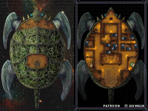 Spelljammer Maps, Dnd Illustration, Fantasy Ships, Turtle Ship, Steampunk Ship, Airship Art, Space Map, Dnd Mini, Ship Map