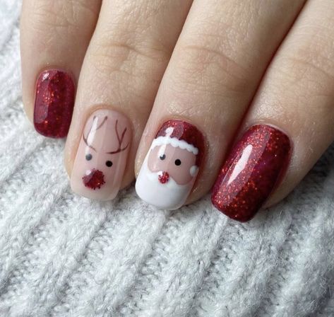 Christmas Nails With Santa, Santa Nails Design, Nailart Christmas, Nail Art Noel, Xmas Nail, Santa Nails, Christmas Nail Ideas, Xmas Nail Art, Christmas Gel