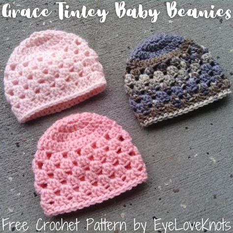 Grace Tinley Baby Beanie - Free Crochet Pattern - EyeLoveKnots Granny Square Beanie, Square Beanie, Baby Beanie Crochet Pattern, Crochet Baby Hats Free Pattern, Crochet Baby Cap, Baby Hat Free Pattern, Preemie Hats, Newborn Crochet Patterns, Crochet Baby Beanie