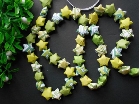 Paper Stars Garland, Lucky Paper Stars, Paper Star Garland, Tying Ribbon, Origami Garland, Stars Garland, Handmade Bunting, Stars Aesthetic, Folk Lore