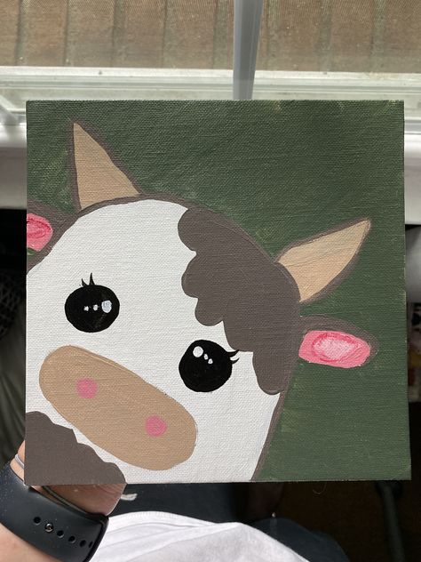 Mini Cow Painting, Cute Cow Canvas Painting, Cute Horse Painting, Painting On Canvas Ideas Beginner, Western Things To Paint On Canvas, Simple Country Paintings, Cute Easy Painting Ideas On Canvas, Country Painting Ideas Easy, Painting Ideas On Canvas Cow