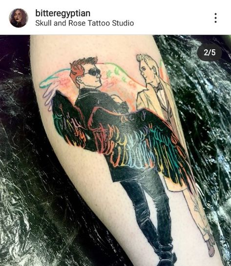 Good Omens Crowley and Aziraphale tattoo fanart rainbow wing tattoo Aziraphale And Crowley Wings, Crowley And Aziraphale Tattoo, Rainbow Wings Tattoo, Aziraphale Tattoo, Aziraphale Wings, Crowley Wings, Good Omens Tattoo Ideas, Crowley Tattoo, Good Omens Tattoo