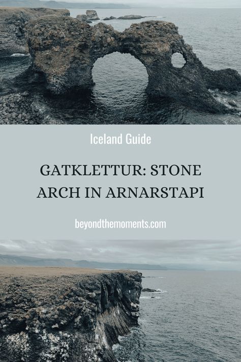 Gatklettur: Stone Arch in Arnarstapi, Iceland - Beyond The Moments Gatklettur Iceland, Iceland Honeymoon, Europe Travel Essentials, Travel Europe Cheap, Iceland Travel Tips, Arch Shape, Eastern Europe Travel, Sweden Travel, Scandinavia Travel