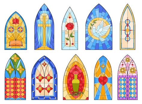 Beautiful colored stained glass windows ... | Premium Vector #Freepik #vector #church-window #arch #arch-shape #cathedral Stained Glass Color Palette, Stained Glass Window Craft, Stained Glass Illustration, Window Arch, Stained Glass Windows Church, Window Illustration, Church Window, Window Crafts, Cathedral Window