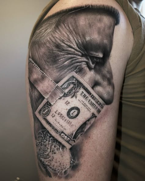 Money Mouth by @fabiofontinelle at @bayinktattoo in San Diego California. #money #dollar #fabiofontinelle #fabiofontinelletattoos #bayinktattoo #sandiego #california #tattoo #tattoos #tattoosnob Money Mouth Tattoo, 200 Tattoo Ideas, Money Hungry Tattoo, 200 Tattoo, Dollar Tattoo, Cute Foot Tattoos, Design Your Own Tattoo, Fake Tattoo Sleeves, Floral Thigh Tattoos