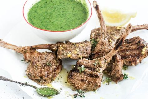 Marinated lamb cutlets with herb dipping sauce Rack Of Lamb Marinade, Lamb Racks, Italian Salsa, Best Lamb Recipes, Lamb Marinade, Small Rack, Lamb Cutlets, Marinated Lamb, Grilled Food