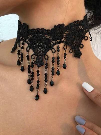 Women's & Men's Clothing, Shop Online Fashion SHEIN Alt Choker, Court Fashion, Mascarade Party, Black Lace Necklace, Black Lace Choker Necklace, Goth Vibes, Lace Choker Necklace, Prom Nail, Necklace Chain Types