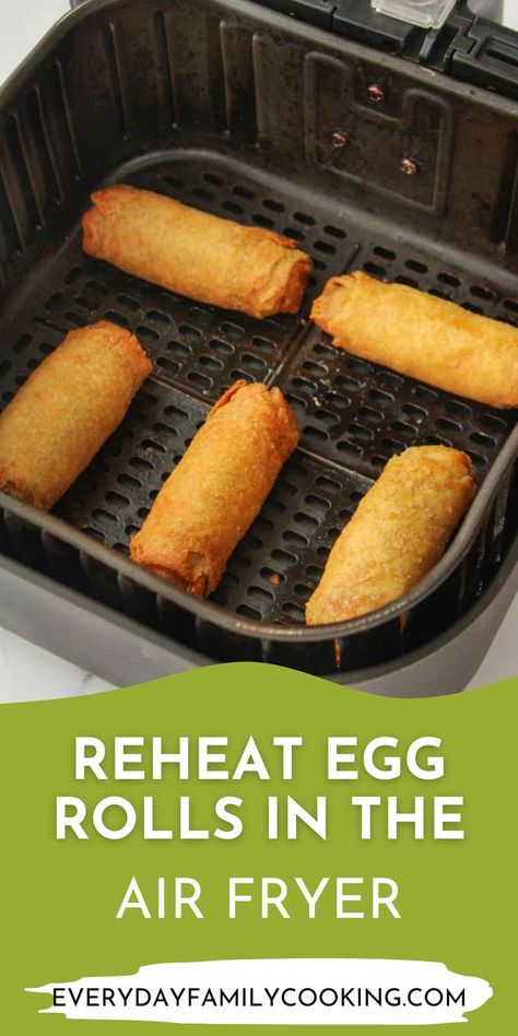 Reheating egg rolls in the air fryer will get crispy results every time. Say goodbye to the days of letting leftovers go to waste — and hello to perfectly heated egg rolls! Chicken Egg Rolls, Air Fryer Cooking Times, Air Fry Recipes, Egg Roll Recipes, Comfort Food Recipes Dinners, Air Fryer Healthy, Cooking Salmon, Air Fryer Recipes Easy, Family Cooking