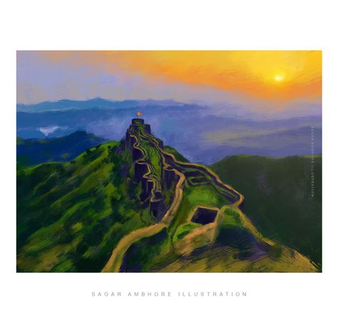 Raigad fort maharashtra ⛳ Pratapgad Fort Painting, Raigad Fort Hd, Fort Painting, Fort Drawing, Raigad Fort, Shivaji Maharaj Hd Wallpaper, History Drawings, Mountain Drawing, Western Ghats