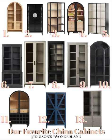 Tall Cabinet For Living Room, Dining Room China Cabinet Buffet, Studio Mcgee China Cabinet, Black Display Cabinet Dining Rooms, Bar Cabinet China Cabinets, Rounded China Cabinet, China Cabinet Next To Fireplace, Storage Armoire In Living Room, Dinnerware Storage Cabinets