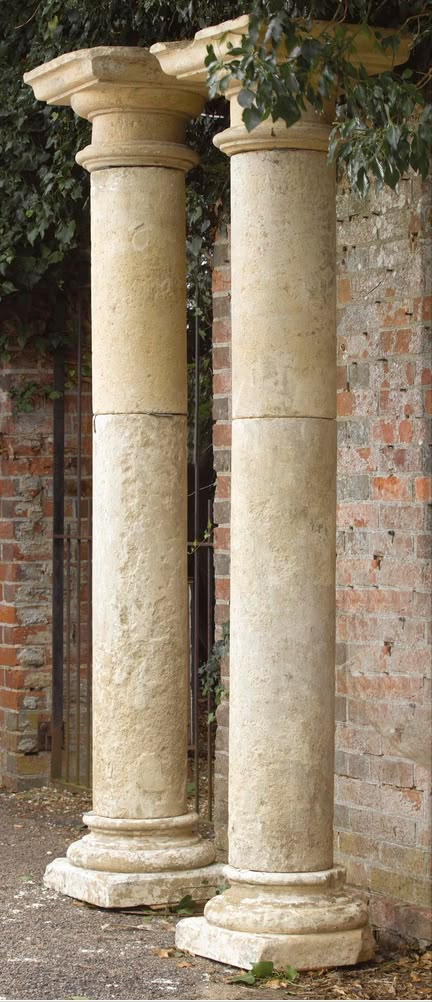 A pair of Doric Order carved stone garden columns - Sotheyby's Stone Pillars Columns, Greek Pillars Aesthetic, Roman Collums, Greek Stone Wall, Greek Pillars, Garden Columns, Roman Pillars, Roman Pillars Columns, Ancient Pillar Design