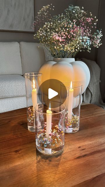 Ikea Vases Decor, Ikea Glass Vase, Diy Taper Candles, Ikea Vases, Ikea Wedding, Candles And Flowers, Cylinder Candles, Glass Vase Decor, Water Candle