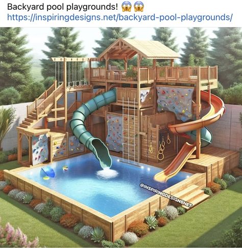 Deck Piscina, Kids Backyard Playground, Dream Backyard Pool, Backyard Kids Play Area, Pool Slide, Backyard Pool Landscaping, Backyard Play, Backyard Playground, Have Inspiration