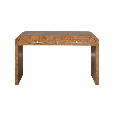 Holland Desk, 50, Wood, Burled Wood | Williams Sonoma Waterfall Edge Desk, Acrylic Hardware, Burled Wood Furniture, Floating Drawer, Williams Sonoma Home, Burl Wood, Wood Desk, Home Desk, Burled Wood