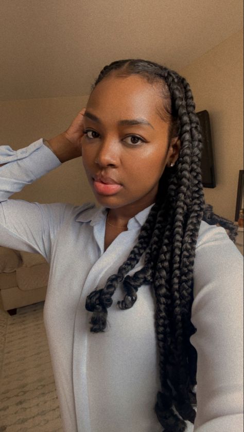 #braids #braidedhairstylesforblackwomen #braidstyles #knotlessboxbraids #fashion #hairstylesforblackwomen #braidsforblackwomen #braidsforblackhair #blackgirlshairstyles #blackgirlhair #protectivestyles #jumboboxbraids #largeboxbraids #summerhairstyle #fallhairtrends #fallhairstyles Scarf And Box Braids, Knotless Braids And Scarf, Jumbo Knotless, Large Box Braids, Fall Hair Trends, Jumbo Box Braids, Braids For Black Women, Knotless Braids, Braided Hairstyles For Black Women