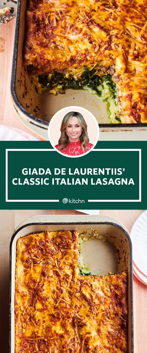 Giada Lasagna, Lasange Recipe, Ground Beef Spinach, Classic Italian Lasagna, Baked Lasagna Recipe, Lasagna Recipe With Ricotta, Vegetarian Lasagna Recipe, Giada De Laurentiis Recipes, Italian Lasagna