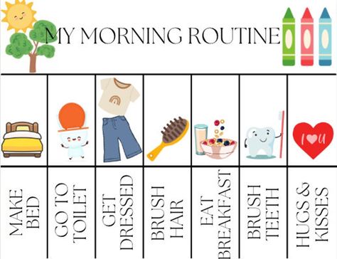 Kids reward charts are a great way to help add some fun into the day, while keeping a routine. 🤩 This morning routine chart includes 7 easy steps for kids to follow to start the day on the right foot. This is an instant download for you to print and use in your home. Print as many times as you wish, once you purchase the file is yours to use! #montessori #kidroutine #rewardchart Kids Morning Routine, Daily Routine Kids, Toddler Chart, Reward Chart Printable, Morning Routine Chart, Morning Routine Kids, Printable Reward Charts, Routine Cards, Reward Charts