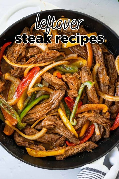 Wondering what to do with leftover steak? Then you will love my Leftover Steak Recipes! From nachos to pasta, there's something for everyone! via @thesundaysupper Leftover Steak Soup Recipes, Leftover Ribeye Steak Ideas, Leftover Filet Mignon Recipes, What To Do With Leftover Steak, Leftover Steak Fajitas Recipe, Leftover Steak Fajitas, Recipes For Leftover Steak, Steak Leftovers Ideas, Leftover Steak Ideas