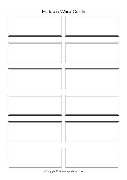 Editable Word Cards - Black and White, 12 Per Page (SB11469) - SparkleBox Word Wall Template Editable Free, Editable Flashcard Template Free, Flashcard Template, Word Wall Template, Baseball Card Template, Flash Card Template, Labels Printables Free Templates, Labels Printables, Toy Story Invitations