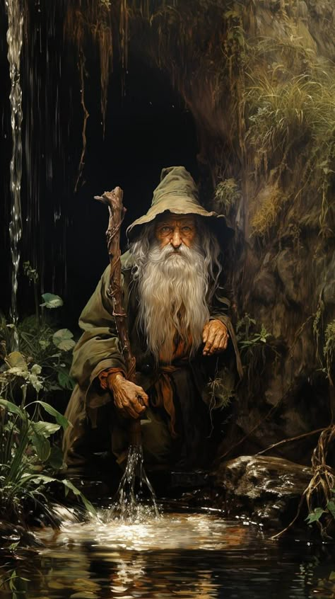 Gandalf Art, Middle Aged Wizard, Gandalf Concept Art, Crazy Wizard Art, Gandalf Portrait, Old Wizard Fantasy Art, Merlin The Wizard, Wizard Drawings, Fantasy Faction