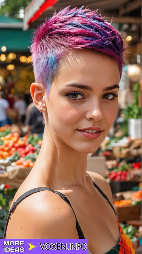 Bold Undercut, Short Spiky Hair, Purple Pixie Cut, Short Rainbow Hair, Pixie Hair Color, Very Short Pixie, Hair Color And Cuts, Hairstyles Colour, Haircuts Undercut