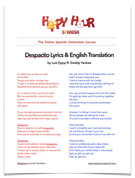 Despacito PDF Download Despacito Lyrics, Spanish Lyrics, Chinese Language Words, Lyrics English, Song Lyric Posters, Learning Spanish Vocabulary, Spanish Music, Spanish Songs, Spanish Vocabulary