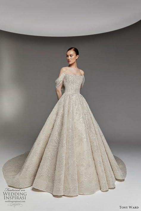 tony ward spring 2023 bridal off shoulder sleeve swag strap scoop neckline fully embellished a line ball gown wedding dress chapel train (10) mv -- Tony Ward La Mariée Spring 2023 Wedding Dresses | Wedding Inspirasi #wedding #weddings #bridal #weddingdress #weddingdresses #bride #fashion #collection:TwinklingDots #label:TonyWard #season:Spring/Summer #week:232022 #year:2023 ~ Tony Ward Bridal, Bridal 2023, Tony Ward Couture, Wedding Dress Crafts, Spring 23, Tony Ward, Couture Bridal, Fall 2022, Perfect Wedding Dress