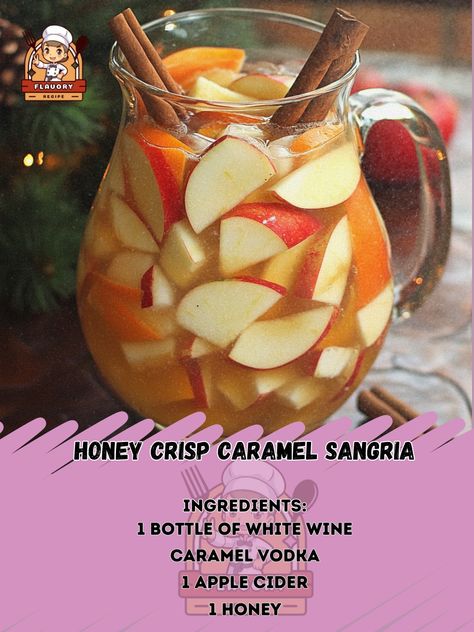 🍯🍎✨ Indulge in the delightful flavors of Honey Crisp Caramel Sangria - a perfect blend of sweetness and sophistication! 🍷 Honey Crisp Caramel Sangria Ingredients: - 1 bottle of white wine (750 ml) - 1 cup caramel vodka - 1/2 cup apple cider - 1/4 cup honey - 2 Honeycrisp apples, sliced - 1 orange, sliced - Cinnamon sticks for garnish Instructions: 1. In a large pitcher, combine white wine, caramel vodka, apple cider, and honey. 2. Add sliced apples and oranges to the mixture. Stir gently t... Caramel Sangria, Caramel Vodka Apple Cider, Vodka Apple Cider, Honey Crisp Apple, Sangria Ingredients, Apples And Oranges, Honey Crisp, Caramel Vodka, Sliced Apples