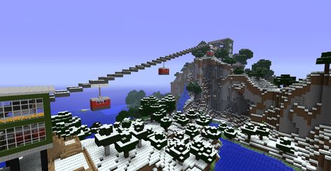 minecraft ski lift Minecraft Ski Resort, Minecraft Ski Lodge, Ski Gondola, Gondola Lift, Lodge Ideas, Ski Village, Minecraft Things, Job Skills, Ski Hill