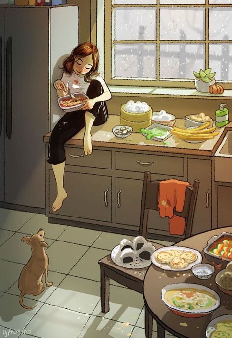 Yaoyao Ma Van, Living With Dogs, Living Alone, Drawing Supplies, Art Et Illustration, Dog Illustration, Art And Illustration, Dreamy Art, Girly Art