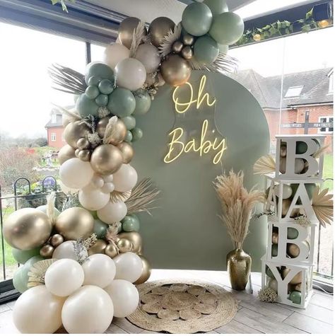 8-11 Foot Balloon Garland Arch Kit - Perfect for Boho Baby Showers & Celebrations! Create a show-stopping centerpiece for your event with this 8-11 foot balloon garland arch kit! Featuring stunning metallic green tones and a boho-chic vibe, this kit is ideal for baby showers, "Wild One" parties, and other memorable gatherings. ✨ What's Included: A variety of premium-quality balloons in metallic green and complementary shades Everything you need to craft a breathtaking balloon garland 🎈 Perfect For: Baby showers "Wild One" themed birthdays Gender reveals Boho-inspired celebrations 💡 Setup Made Simple: Save time and effort by using an electric pump for quick and easy inflation--we highly recommend it! 📦 Free Shipping: Your order ships for free, so you can focus on planning the perfect eve Decoracion Baby Shower Safari, Balloon Arch Birthday Party, Sage Green Balloon Garland, Shower Balloon Arch, Green Balloon Garland, Wild Baby Shower, Safari Party Decorations, Safari Baby Shower Boy, Sage Green Baby Shower