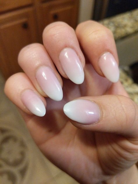 Almond shape-French Ombre French Ombre Nails Almond Wedding, French Tip Nails Ombre Faded, Bridal Nails Almond Shape Ombre, Ombre French Nails Almond Shape, French Ombre Nails Round, Ombre Nails Oval Shape, Round Ombre Acrylic Nails, Almond Nails Ombre French, French Tip Ombre Nails Almond