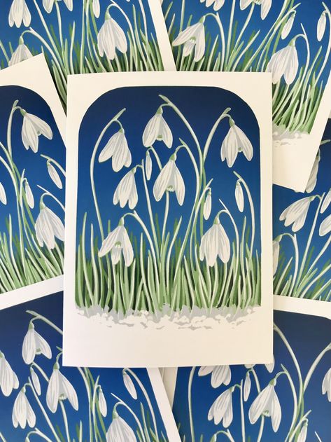 Snowdrop Linocut, Forget Me Not Linocut, Daffodil Lino Print, Garden Linocut, Flower Linocut, Snowdrop Botanical Illustration, Winter Greetings, Early Spring Flowers, Lino Cuts