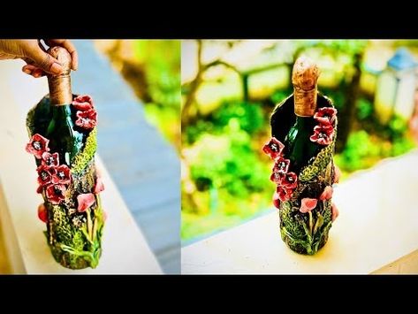 (12422) stunning alteration of a glass bottle | bottle transformation | air dry clay - YouTube Molding Clay, Dry Clay, Bottle Art, Air Dry Clay, Glass Bottle, Air Dry, Glass Bottles, Craft Ideas, Glass