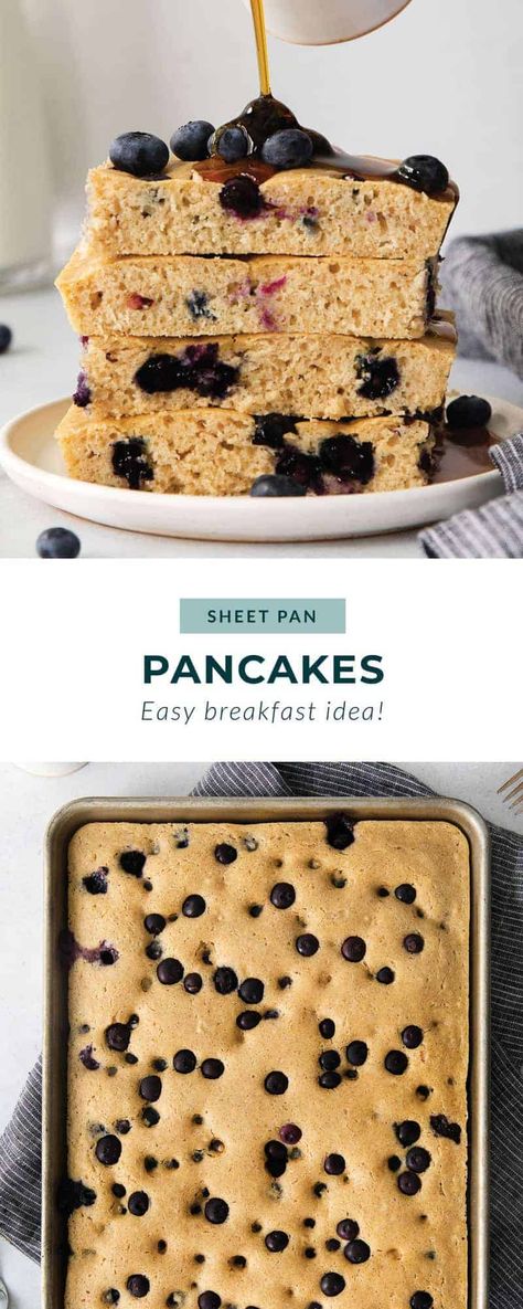 Sheet Pan Pancakes - a seriously simple way to make pancakes for a crowd! Whip up your pancake mix and bake it on a sheet pan instead of flipping them on the stovetop. Kodiak Sheet Pan Pancakes, Sheet Pan Pancakes Kodiak Cakes, Pancakes For A Crowd, Sheet Pan Pancakes, Blender Pancakes, Pan Pancakes, Peanut Butter Pancakes, Making Pancakes, Flavored Pancakes