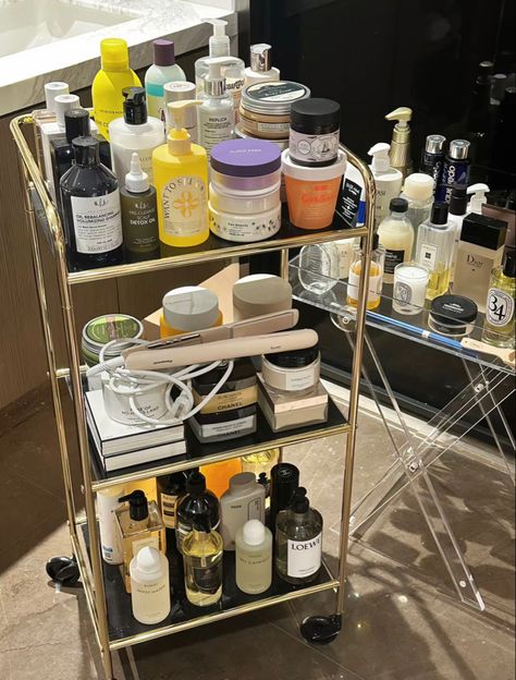 Beauty Cart Organizer, Skincare Cart, Skin Care Shelf, Organizing Aesthetic, Makeup Cart, Makeup Beauty Room, Self Care Bullet Journal, Luxury Lifestyle Dreams, Dream House Rooms