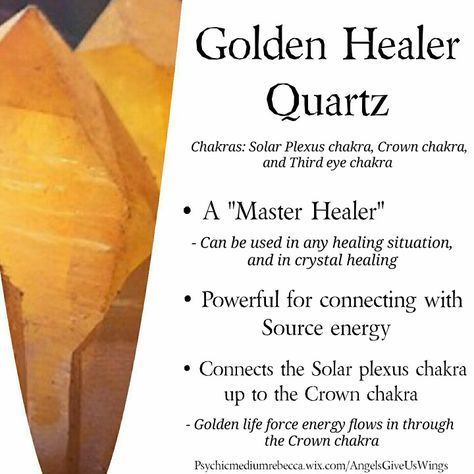 Golden Healer Quartz crystal meaning Quartz Crystal Meaning, Crystal Cards, Crystal Rocks, Crystals Meanings, Golden Healer Quartz, Crystal Place, Crystals For Healing, Zen Life, Golden Quartz