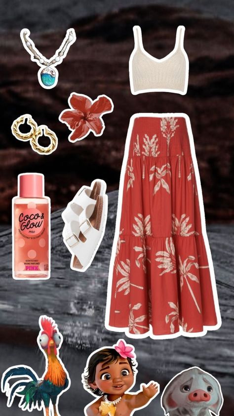 Moana Outfit Inspiration, Disney Bounding Moana, Moana Inspired Outfits For Women, Moana Outfit For Women, Diy Moana Outfit, Moana Aesthetic Outfit, Moana Outfit Ideas, Hawaiian Fits, Moana Inspired Outfits