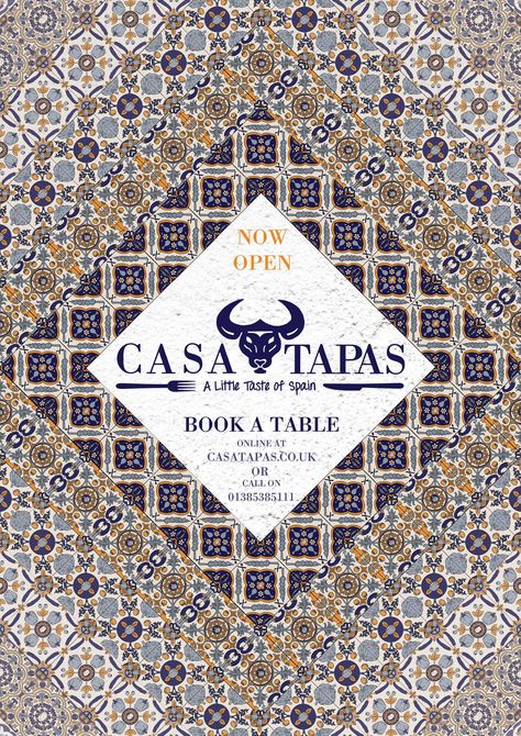 Here is the poster for the Casa Tapas Restaurant brand  it's made to look like the tiles are on a white wall  Each tile represents a Spanish Tapas Dish Tapas Restaurant Design, Spanish Restaurant Design, Spanish Menu Design, Spanish Restaurant Logo, Spanish Tapas Aesthetic, Spanish Restaurant Branding, Spanish Tapas Photography, Lobster Restaurant, Restaurant Advertising