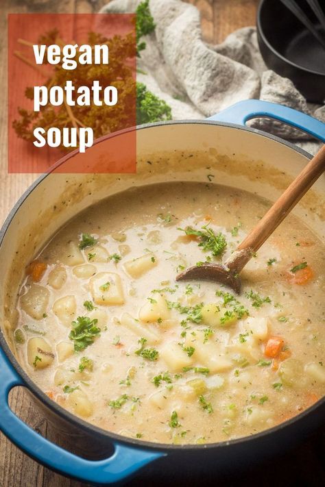 Weight Watchers Potato Soup, Weight Watcher Recipes, Homemade Potato Soup, Vegan Potato Soup, Cream Of Potato Soup, Creamy Potato Soup, Vegan Potato, Vegan Soup Recipes, Potato Soup Recipe