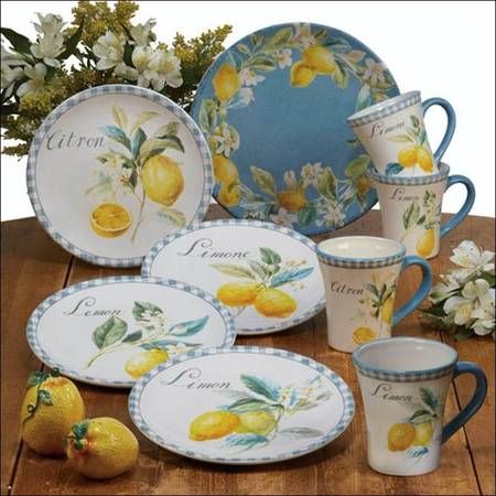 Classic Dinnerware, Lemon Kitchen Decor, Lemon Kitchen, Lemon Decor, Ceramic Dinnerware, Dinner Plate Sets, Outdoor Lounge Furniture, Dining Decor, Dinnerware Set