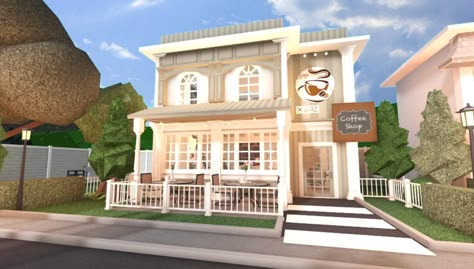 Bloxburg Cafe, Preppy House, Restaurant Layout, Cafe Exterior, House Plans With Pictures, Small Coffee Shop, Restaurant Exterior, Simple Bedroom Design, City Layout