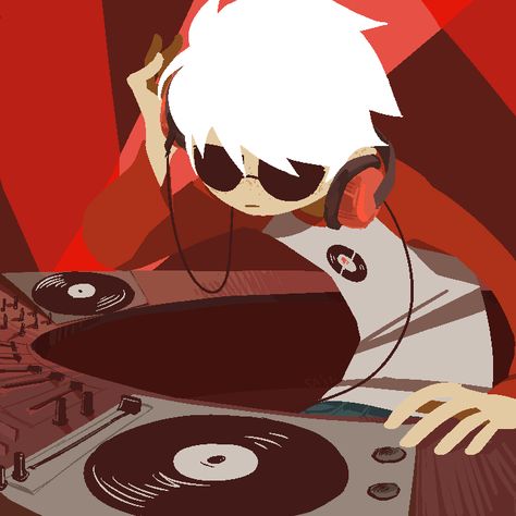 dave_strider headphones mirrorshards pixel red_baseball_tee solo track_art_contest turntables Dave Homestuck, Homestuck Background, Homestuck Tavros, Homestuck Base, Homestuck Equius, Strider Homestuck, Trolls Oc, Homestuck Dave Strider, Homestuck Sollux