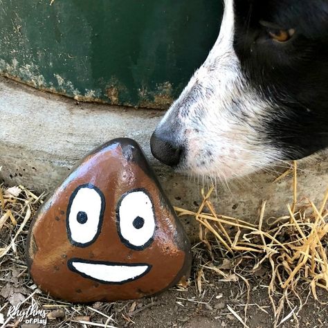 Collect & Paint Rocks! Learn how to paint rocks and explore the best rock painting ideas for kids with the easy ideas and rock painting tips. Have you ever found a painted rock in nature? Come see what we found! | #RhythmsOfPlay #PaintedRocks #RockPainting #RockCraft Dog Rock Painting Ideas Easy, Dog Rock Painting, Rock Painting Ideas For Kids, Rock Kunst, How To Paint Rocks, Painting Ideas For Kids, Rock Painting Supplies, Paint Rocks, Rock Hunting